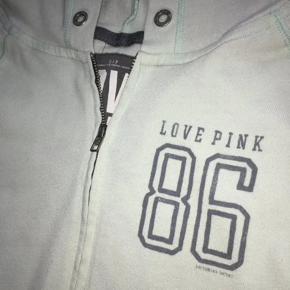 PINK Victorias Secret Womens S Mint Green Gray Zip Up Long Sleeve Hoodie READ - Picture 5 of 10